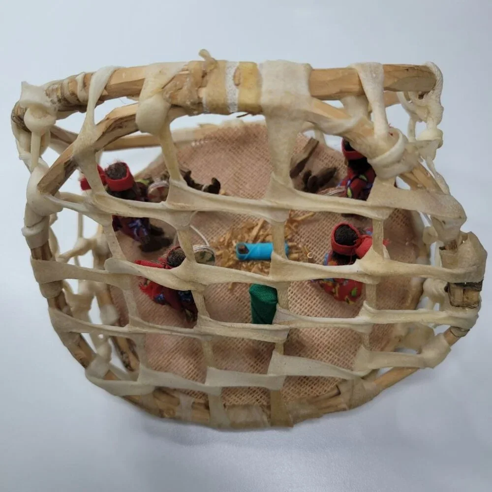 Mexican Nativity Handmade Fabric Wood Rawhide Sinew Donkey‎ Vintage